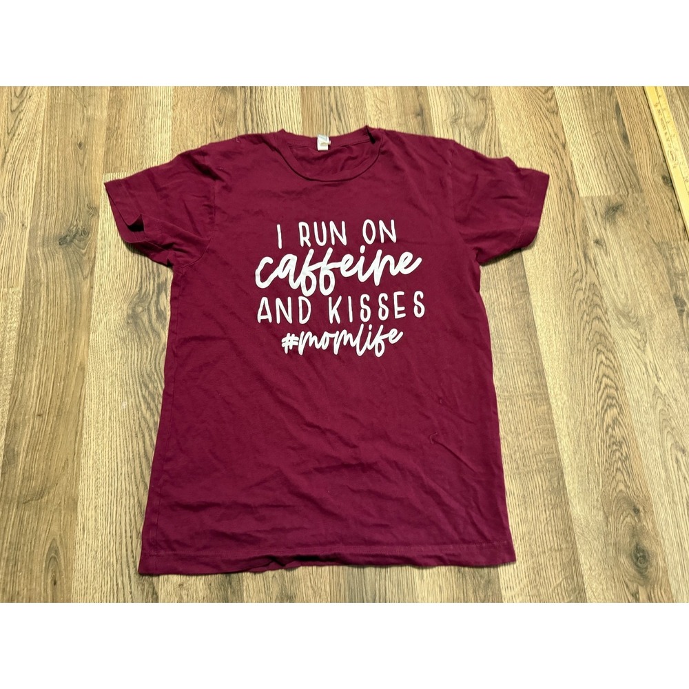 Cotton Heritage Shirt, Women's Small, Red, I Run On Caffeine and Kisses #momlife